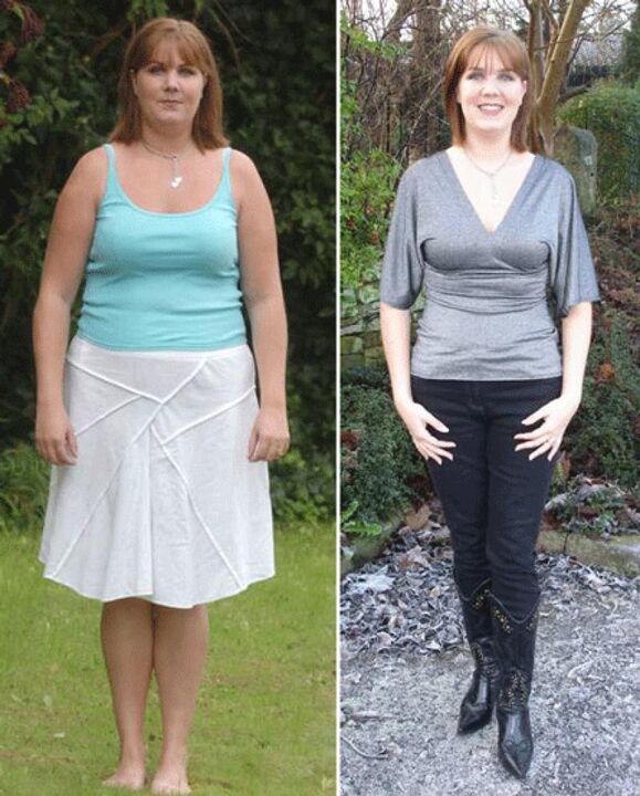 Woman before and after weight loss on a kefir diet